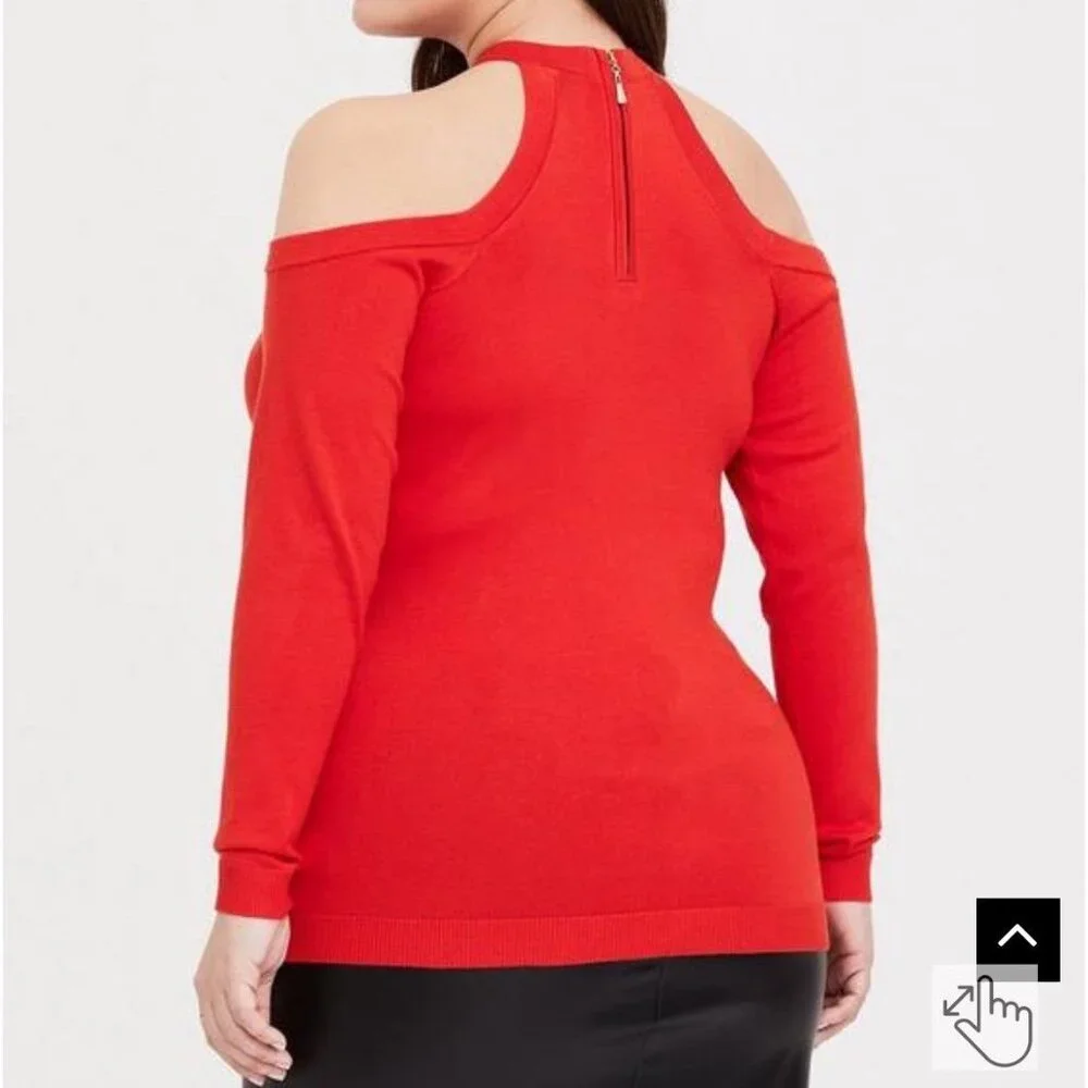 Torrid Size 1 Reddish Orange Pullover Cross Neck Cold Shoulder Sweater - Picture 2 of 8